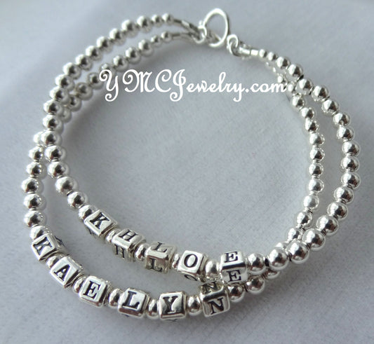 Sterling Silver Double Strand Mother Name Bracelet,Mother Bracelet, Mother's Day Present Bracelet, Grandmother, Name Bracelet, Double Strand Name Bracelet
