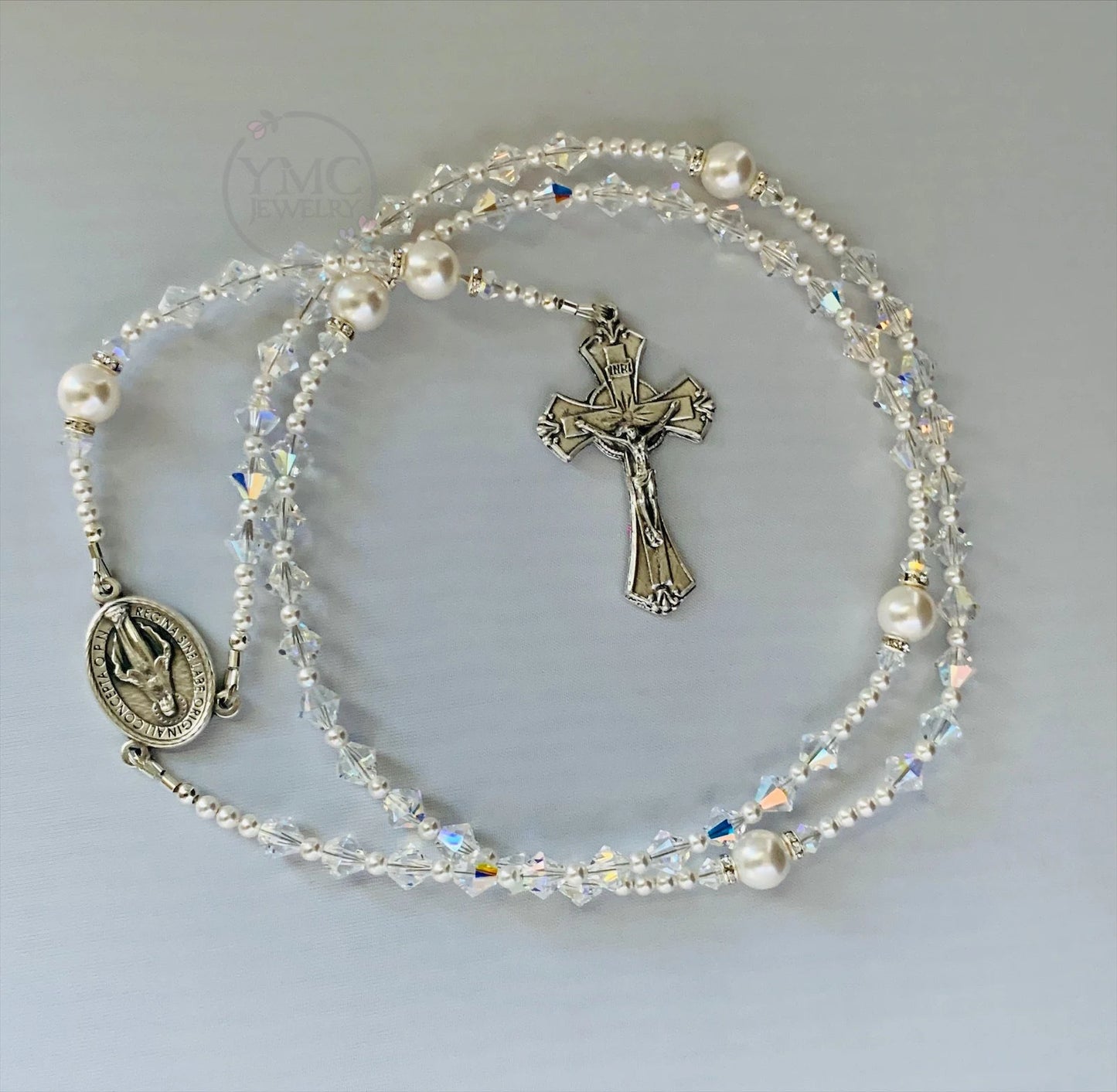 Catholic Swarovski Bride Pearl Rosary,Five Decade Pearl Rosary,Confirmation Rosary,Wedding Bride Bridal Pearl Rosary,First Communion Rosary