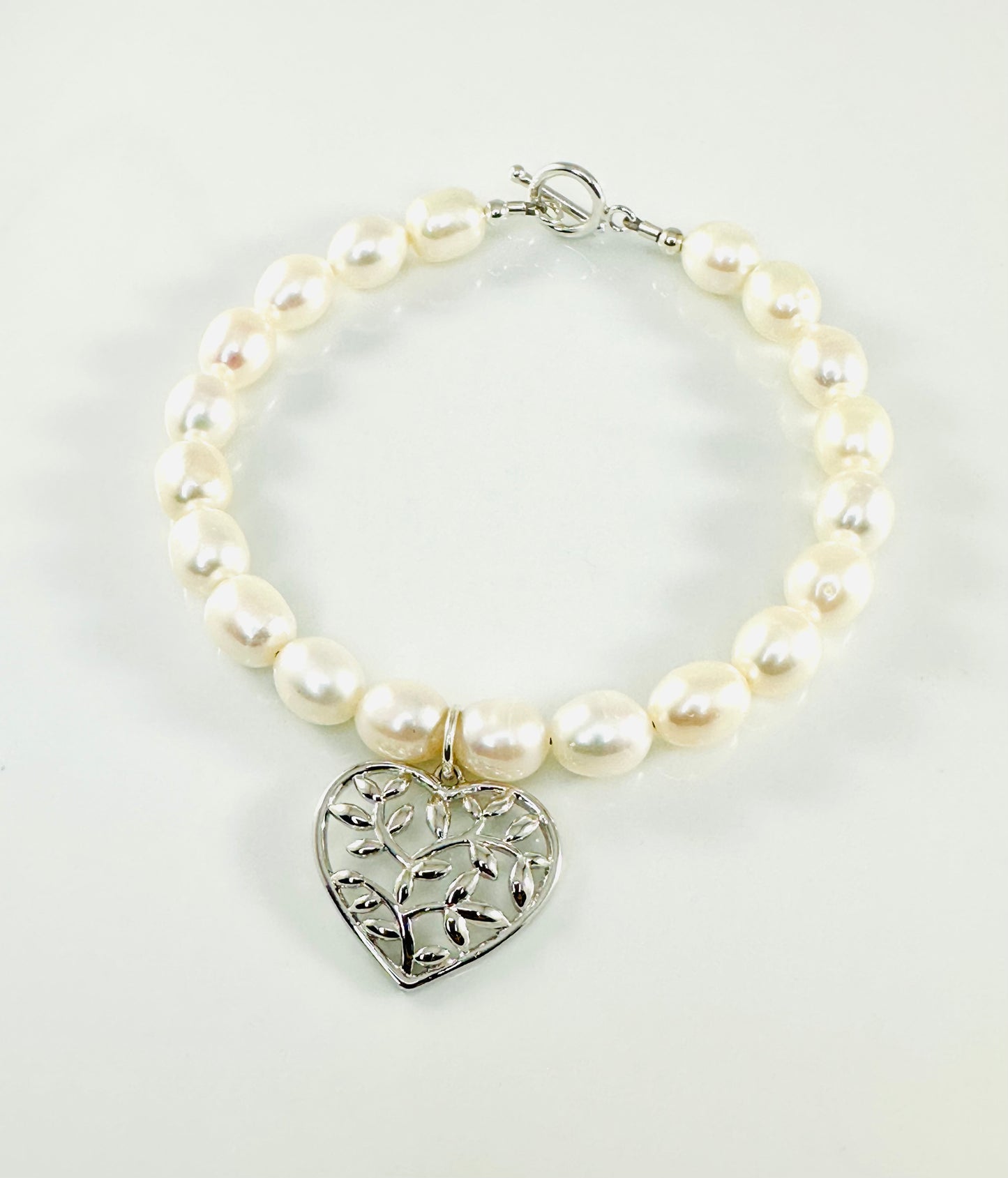 Freshwater Pearl Branch Heart Bracelet, Valentine's Mother Heart Bracelet