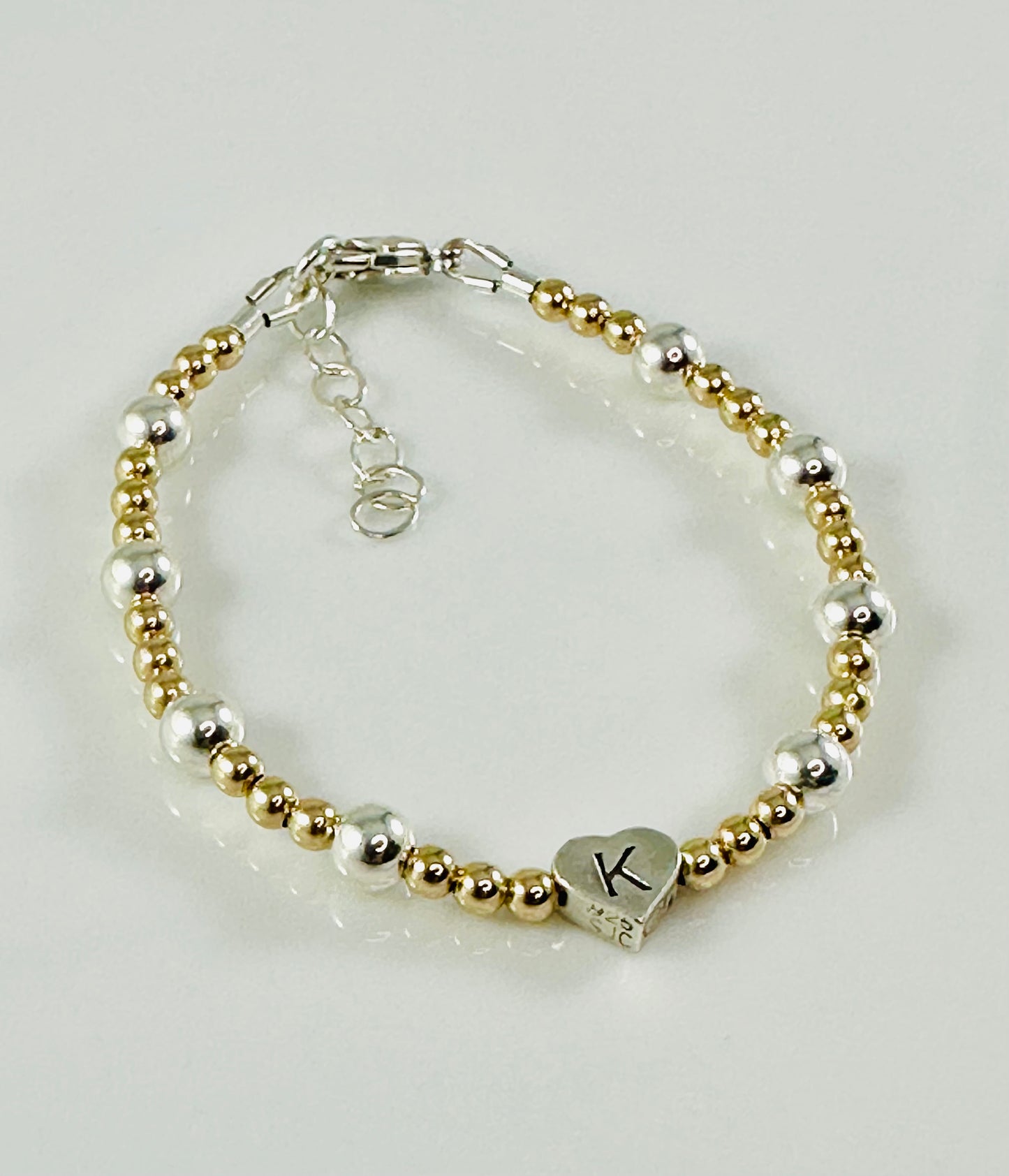 Gold and Silver Personalized Heart Beaded Bracelet