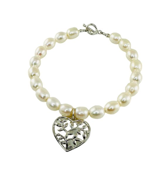 Freshwater Pearl Branch Heart Bracelet, Valentine's Mother Heart Bracelet