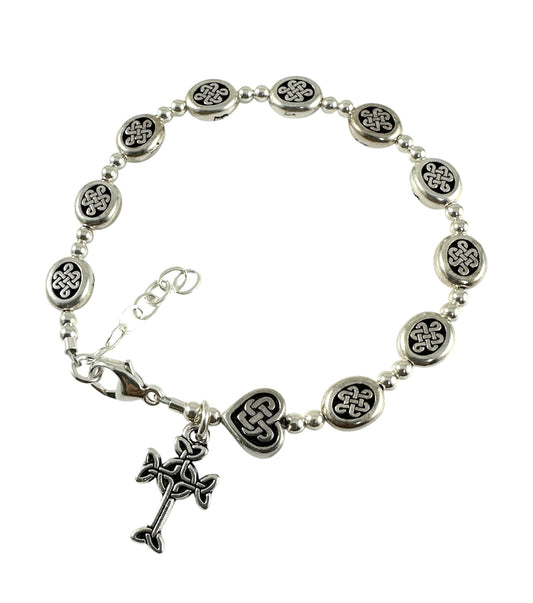 Silver Celtic Chaplet Rosary Bracelet,  Sterling Silver Celtic Rosary Bracelet, One Decade Rosary Bracelet, Celtic Irish Knot Rosary Bracelet