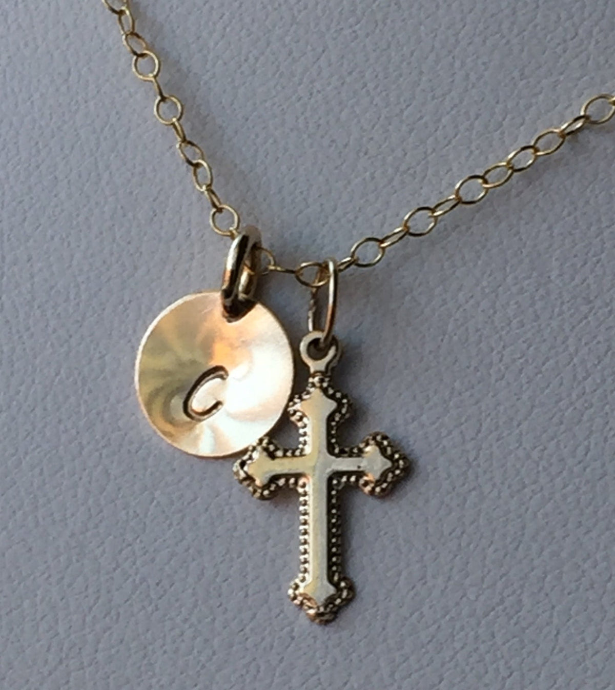 Personalized Gold Cross and Initial Necklace,Gold  First Communion Baptism Confirmation Cross Necklace,Goddaughter Necklace,Dainty Cross