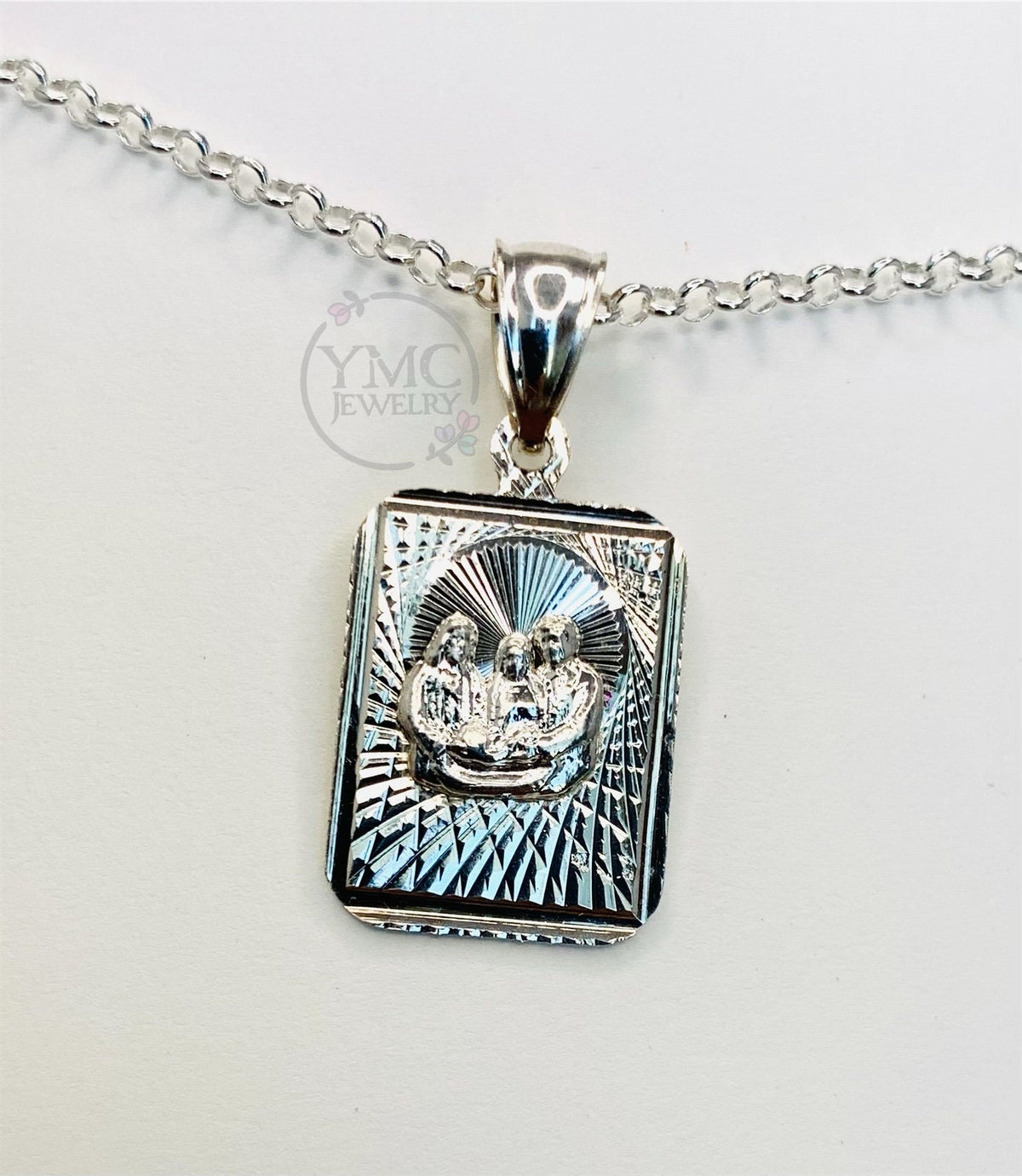 Sterling Silver Saint Benedict and Cross Medal Necklace,Christering Baptism Communion Necklace,Cross Silver Necklace,Religious Charm Necklac