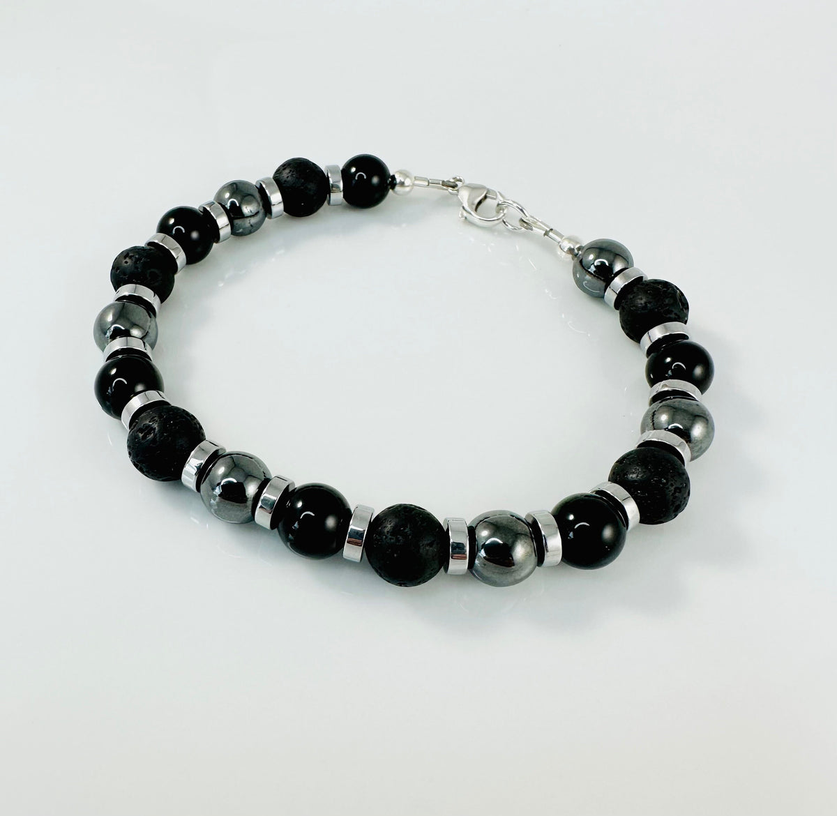Protection Black Mens Bracelets,Men Bracelet,Black Onyx Lava Stone and Hematite Beaded Men Bracelet,Simple Men Bracelet,Mens Beaded Bracelet