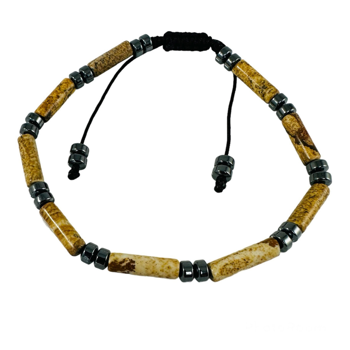 Mens Tube Stone Adjustable Bracelet,Handmade Jewelry for Men,Picture Jasper Bracelet Healing Meditation Bracelet,Unique gifts for men him