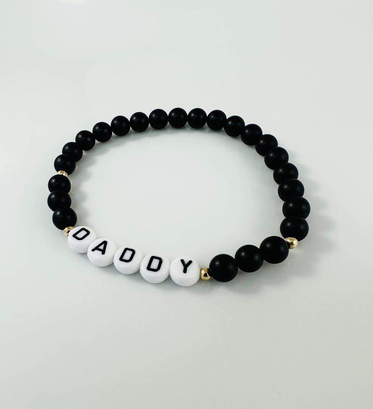 Daddy Name Bracelet,Boys Bead Name Bracelet,Matte Black Onyx Bead Bracelet,Father's Day gift for Dad,Boyfriend Kids Name Word Bracelet