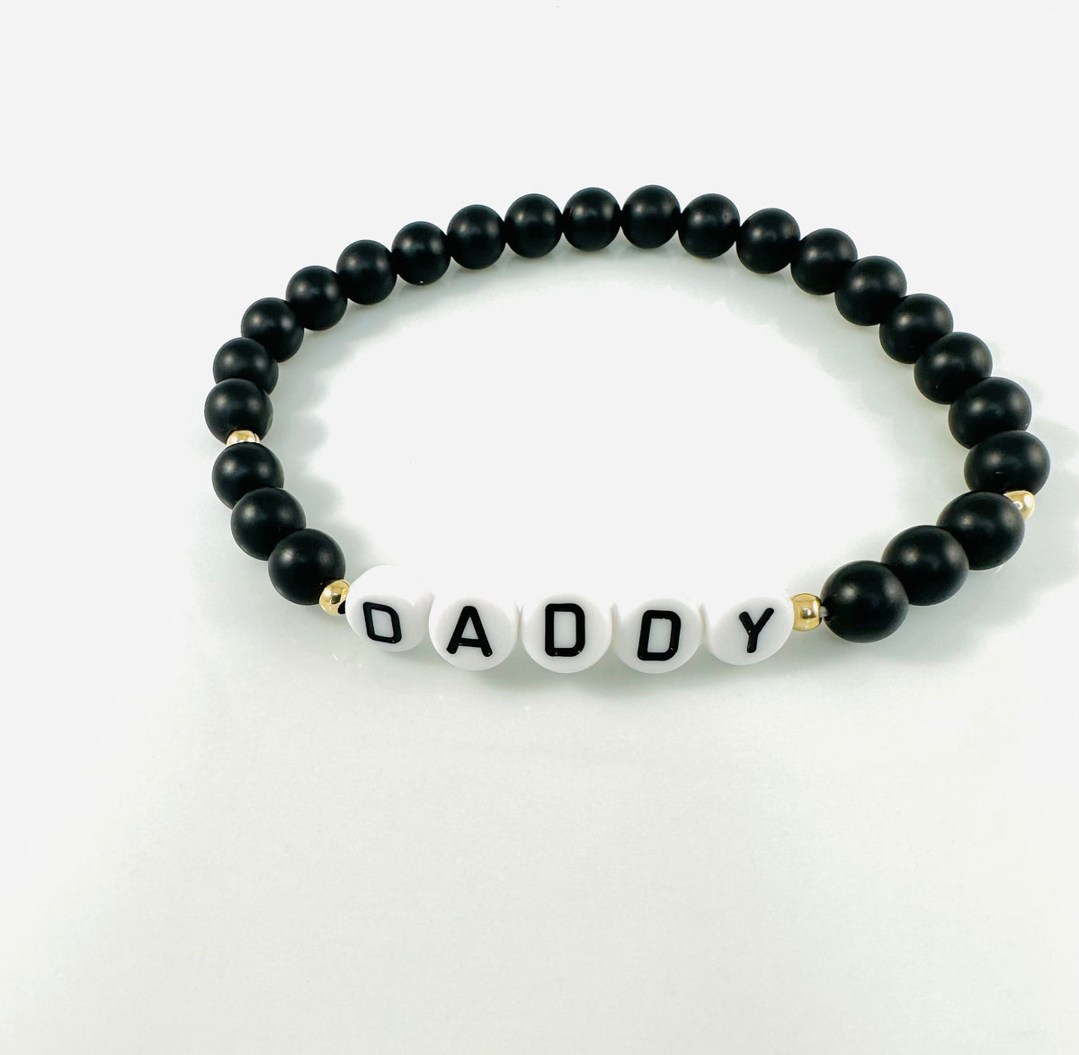 Daddy Name Bracelet,Boys Bead Name Bracelet,Matte Black Onyx Bead Bracelet,Father's Day gift for Dad,Boyfriend Kids Name Word Bracelet