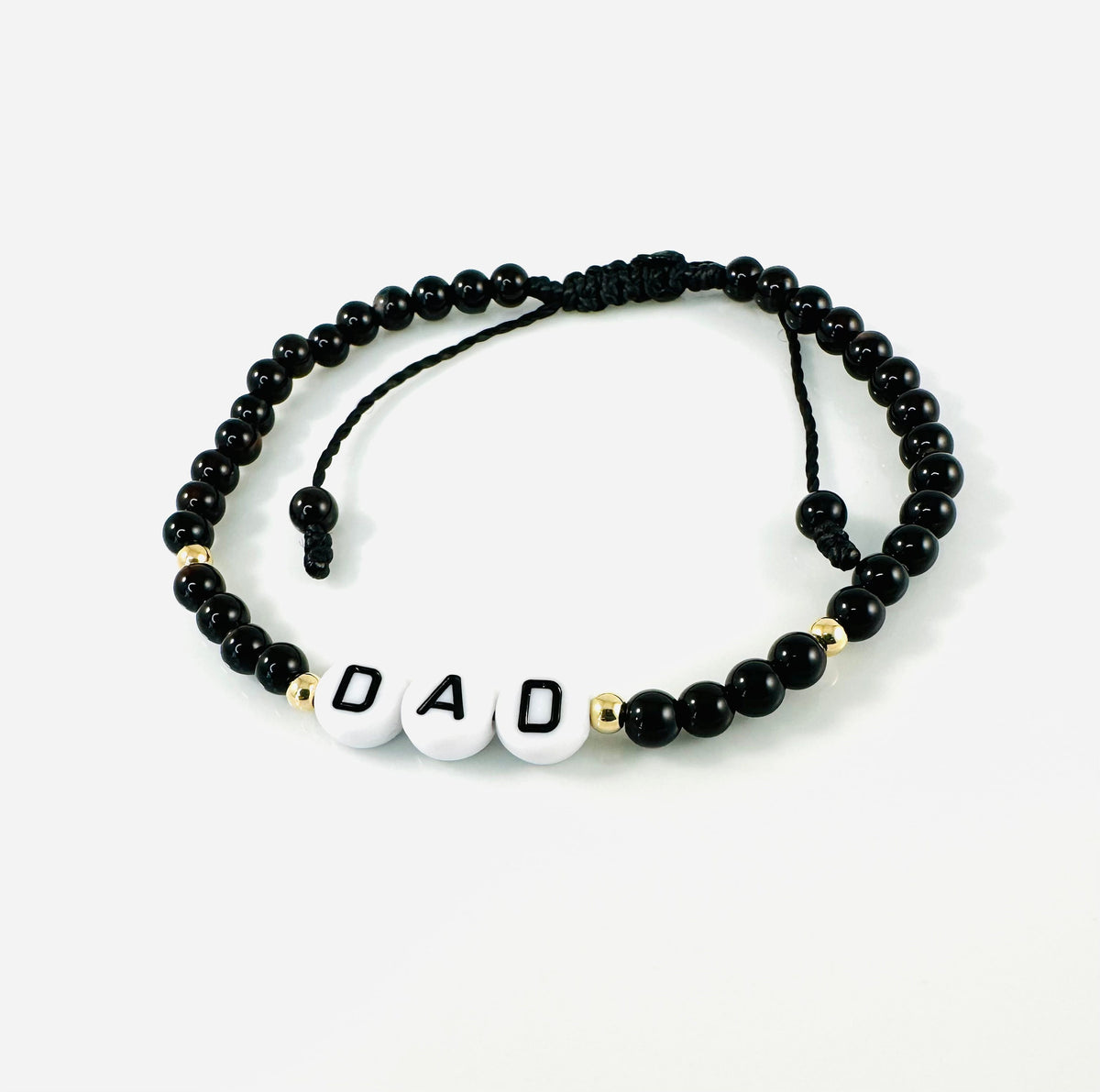 Dad Name Bracelet,Boys Bead Name Bracelet,Black Onyx Word Bead Bracelet,Father's Day gift for Dad,Minimalist Boyfriend Kids Name Bracelet