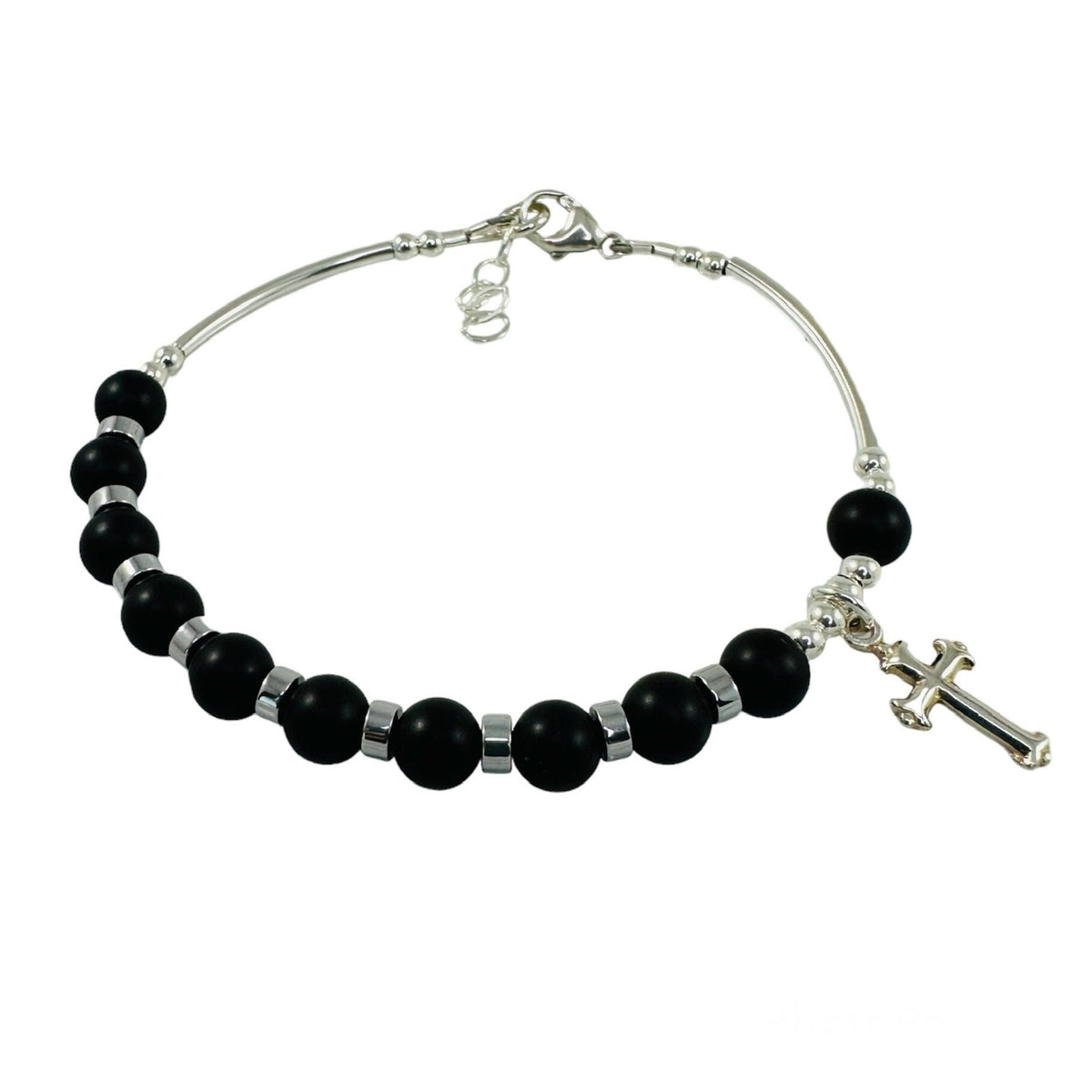 Black Men's Rosary Bracelet,Boy Men First Communion Confirmation Godfather Bracelet,Chaplet Rosary One Decade Bracelet,RCIA Men Bracelet