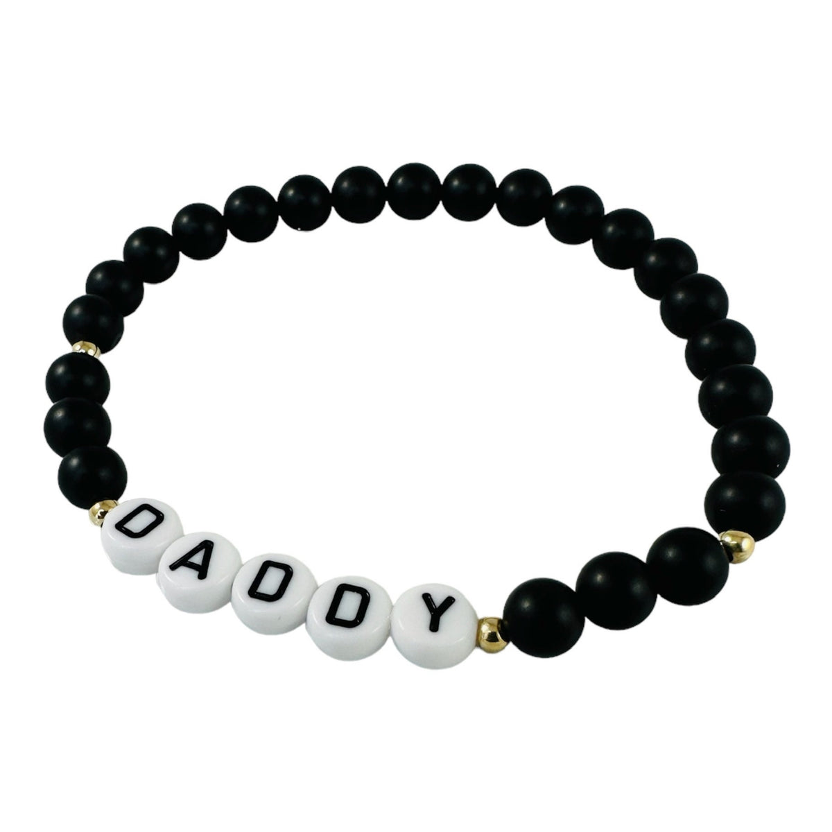 Daddy Name Bracelet,Boys Bead Name Bracelet,Matte Black Onyx Bead Bracelet,Father's Day gift for Dad,Boyfriend Kids Name Word Bracelet