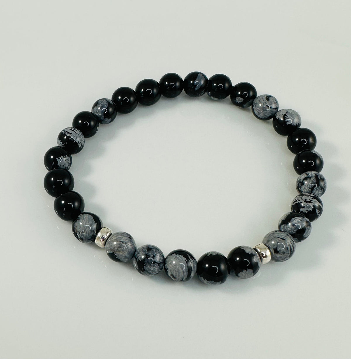 Obsidian Snowflake Bracelet,Protection Black Mens Beaded Bracelet, Black and Gray Beaded Men Bracelet,Simple Men Bracelet,Obsidian Bracelet