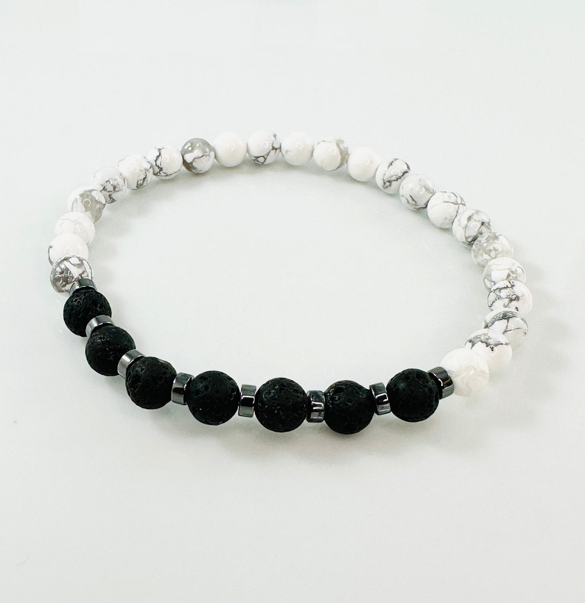 Black and White Diffuser Beaded Stone Bracelet,Mens Bracelet Howlite Lava Stone Bracelet,Handmade Jewelry for Men,Unique gifts for men him