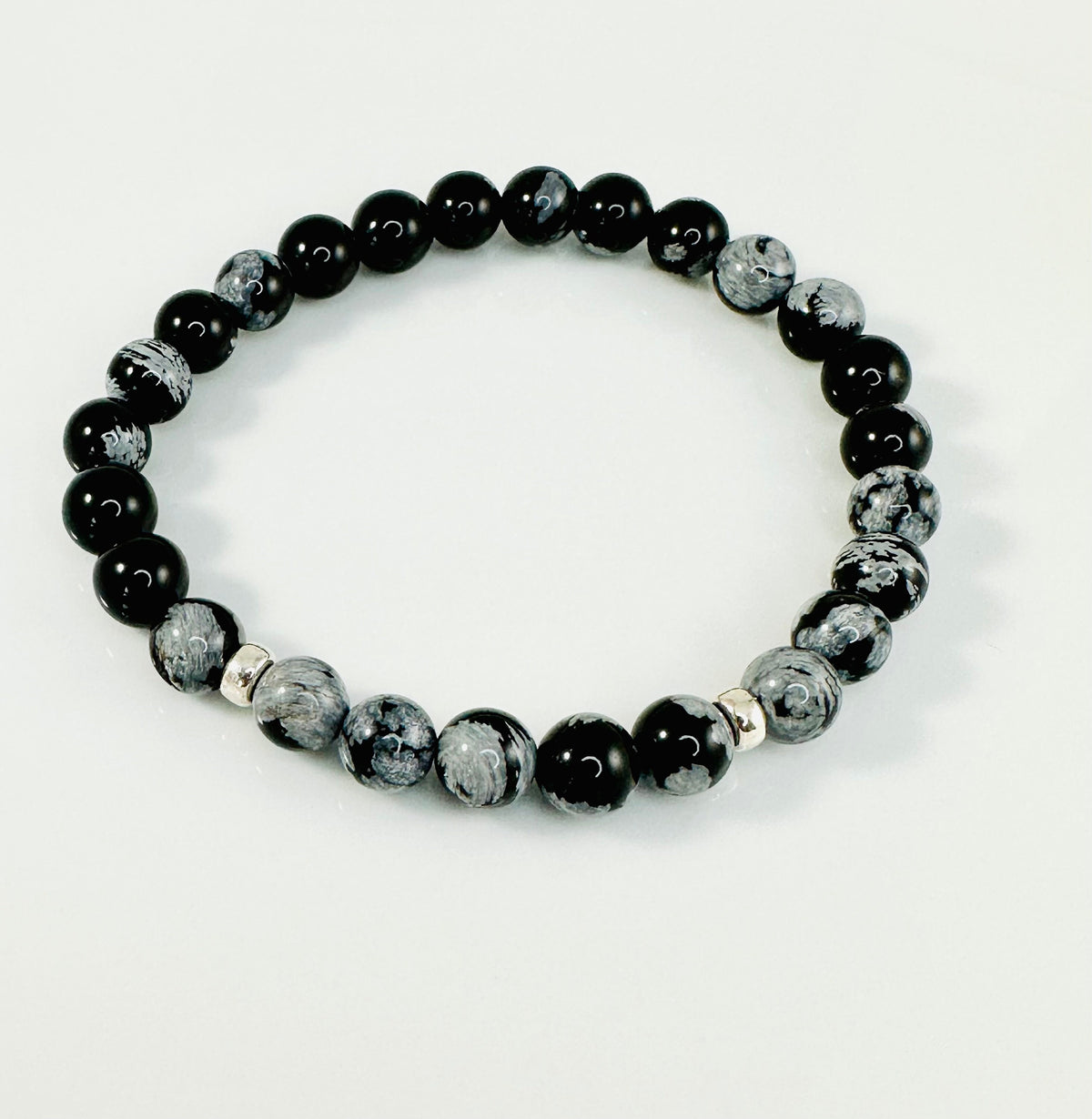 Obsidian Snowflake Bracelet,Protection Black Mens Beaded Bracelet, Black and Gray Beaded Men Bracelet,Simple Men Bracelet,Obsidian Bracelet