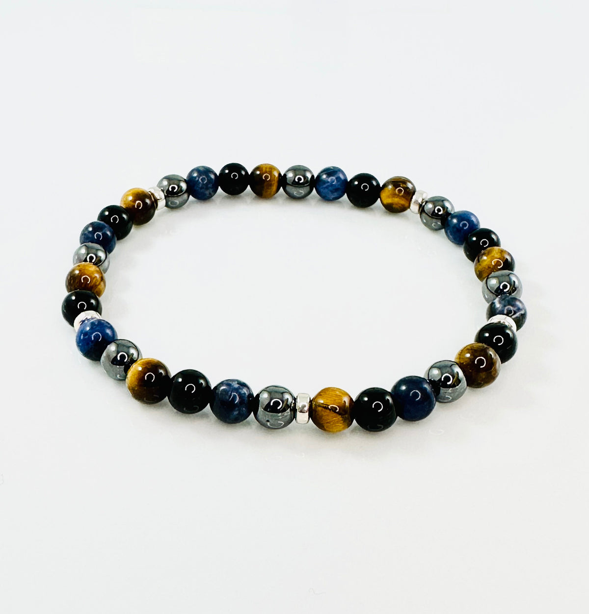 Protection Stretch Mens Bracelets,Men Bracelet,Black Blue Gray Brown Sodalite Hematite Tiger Beaded Men Bracelet,Simple Men Beaded Bracelet