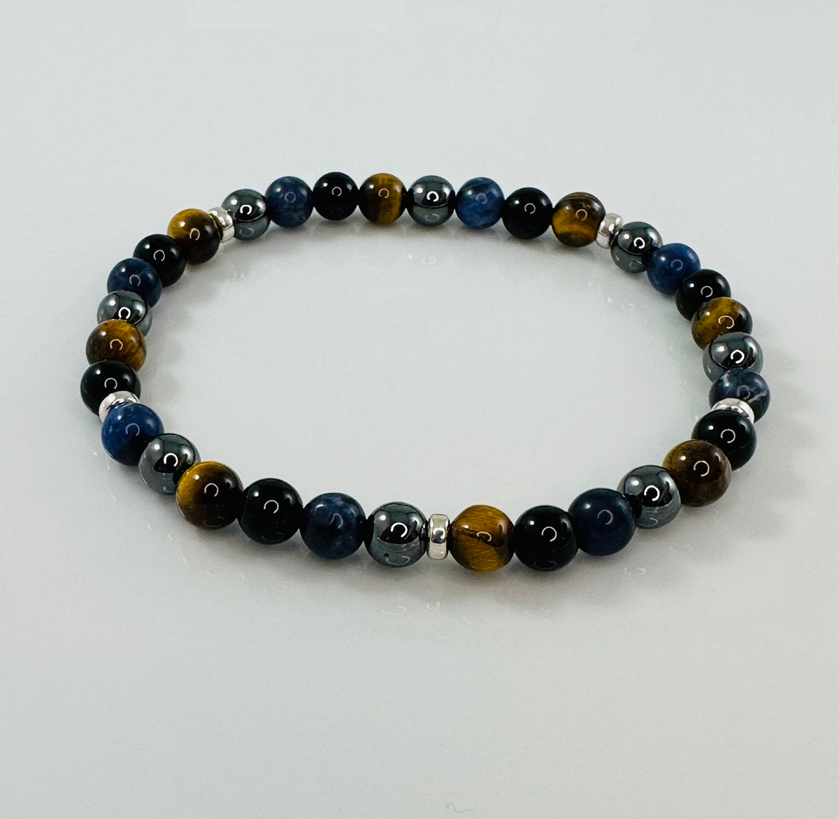 Protection Stretch Mens Bracelets,Men Bracelet,Black Blue Gray Brown Sodalite Hematite Tiger Beaded Men Bracelet,Simple Men Beaded Bracelet
