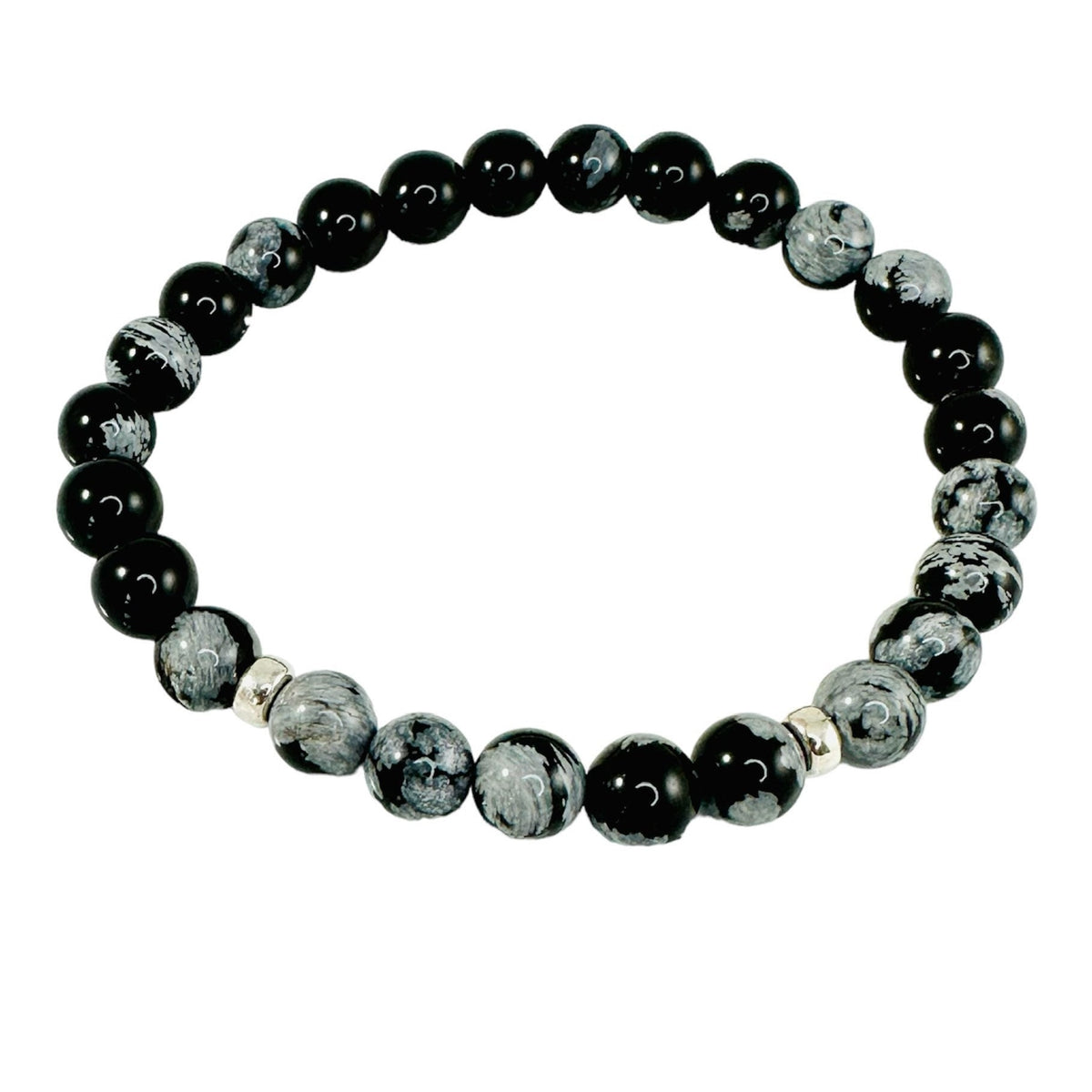 Obsidian Snowflake Bracelet,Protection Black Mens Beaded Bracelet,Obsidian Bracelet,Black and Gray Beaded Men Bracelet,Simple Men Bracelet