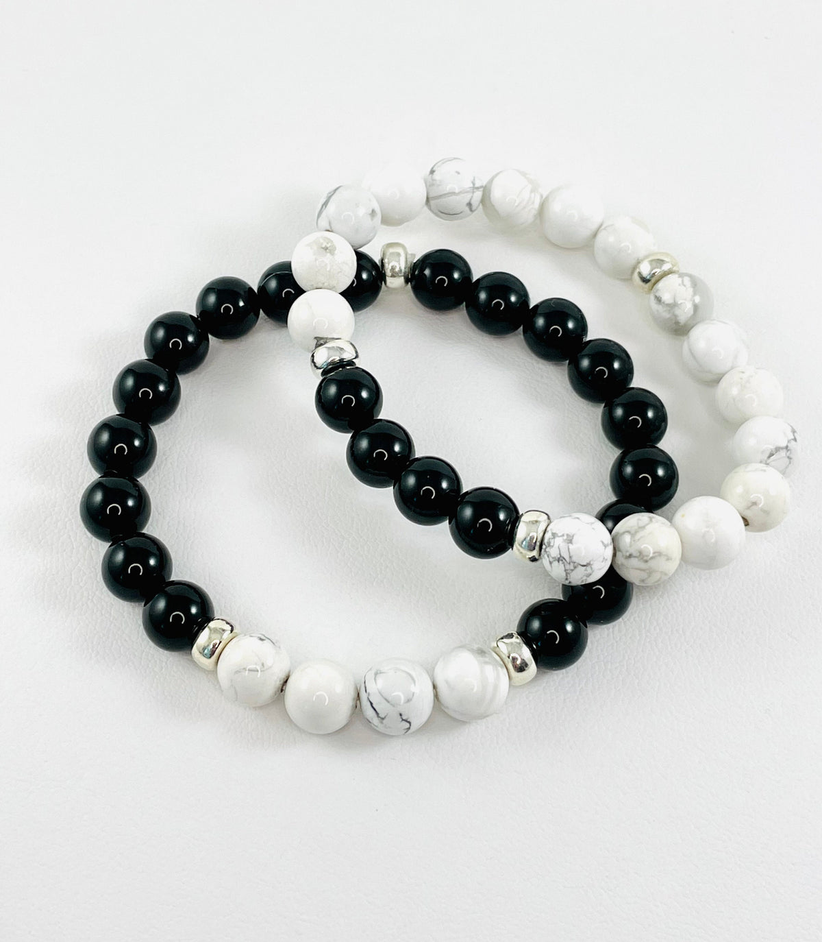 His and Hers Matching Long Distance White Howlite Bracelets Set,Father Son Bracelet,Boyfriend Girlfriend Anniversary Relationship Friendship