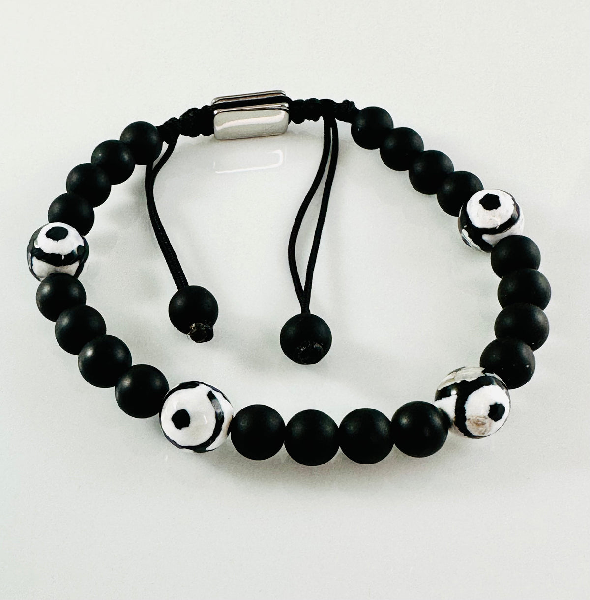 Protection Black and White Mens Bracelets,Men Bracelet,Black Onyx Tibetan Agate Beaded Men Bracelet,Simple Men Beaded Bracelet,Evil Eye Mens