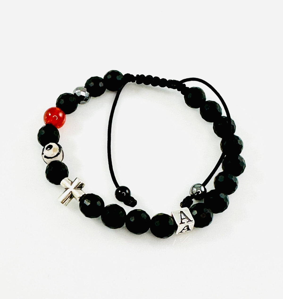 Personalized Boys Sideways Cross Bracelet,Cross Initial Boy Kids Children's Men Bracelet,Matte Black Onyx Protection Evil Eye Cross Bracelet