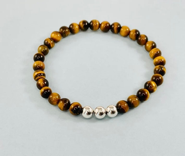 Sterling Silver Men's Man Minimalist Tiger Eye Gemstone Bracelet,Men's Jewelry Accessories Gift,Fathers Day Gift,Astrology Jewelry for Him