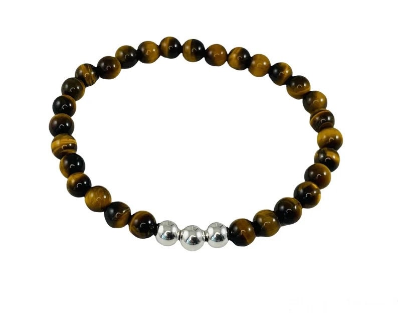 Sterling Silver Men's Man Minimalist Tiger Eye Gemstone Bracelet,Men's Jewelry Accessories Gift,Fathers Day Gift,Astrology Jewelry for Him