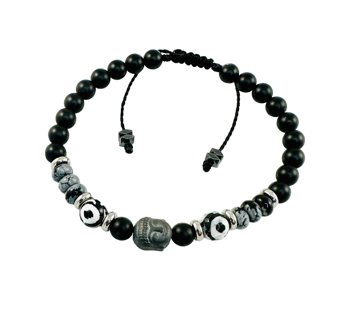 Lucky Buddha Protection Evil Eye Black White Men Bracelet,Minimalist Men Bracelet,Black Onyx Agate Obsidian Hematite Men Bracelet,Good Luck