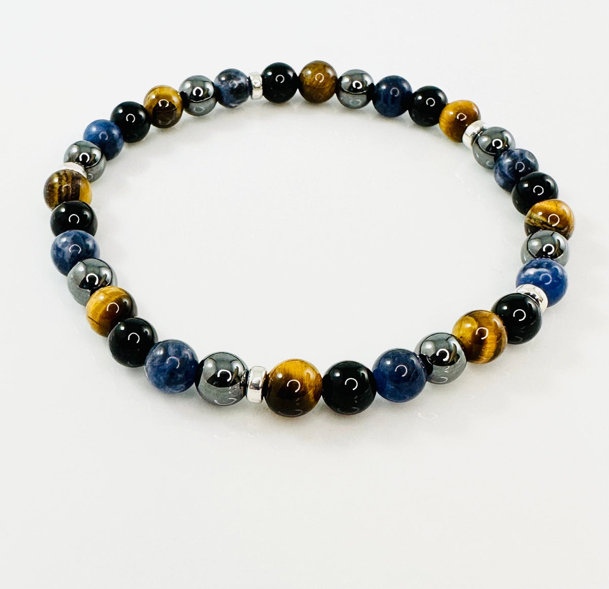 Protection Stretch Mens Bracelets,Men Bracelet,Black Blue Gray Brown Sodalite Hematite Tiger Beaded Men Bracelet,Simple Men Beaded Bracelet