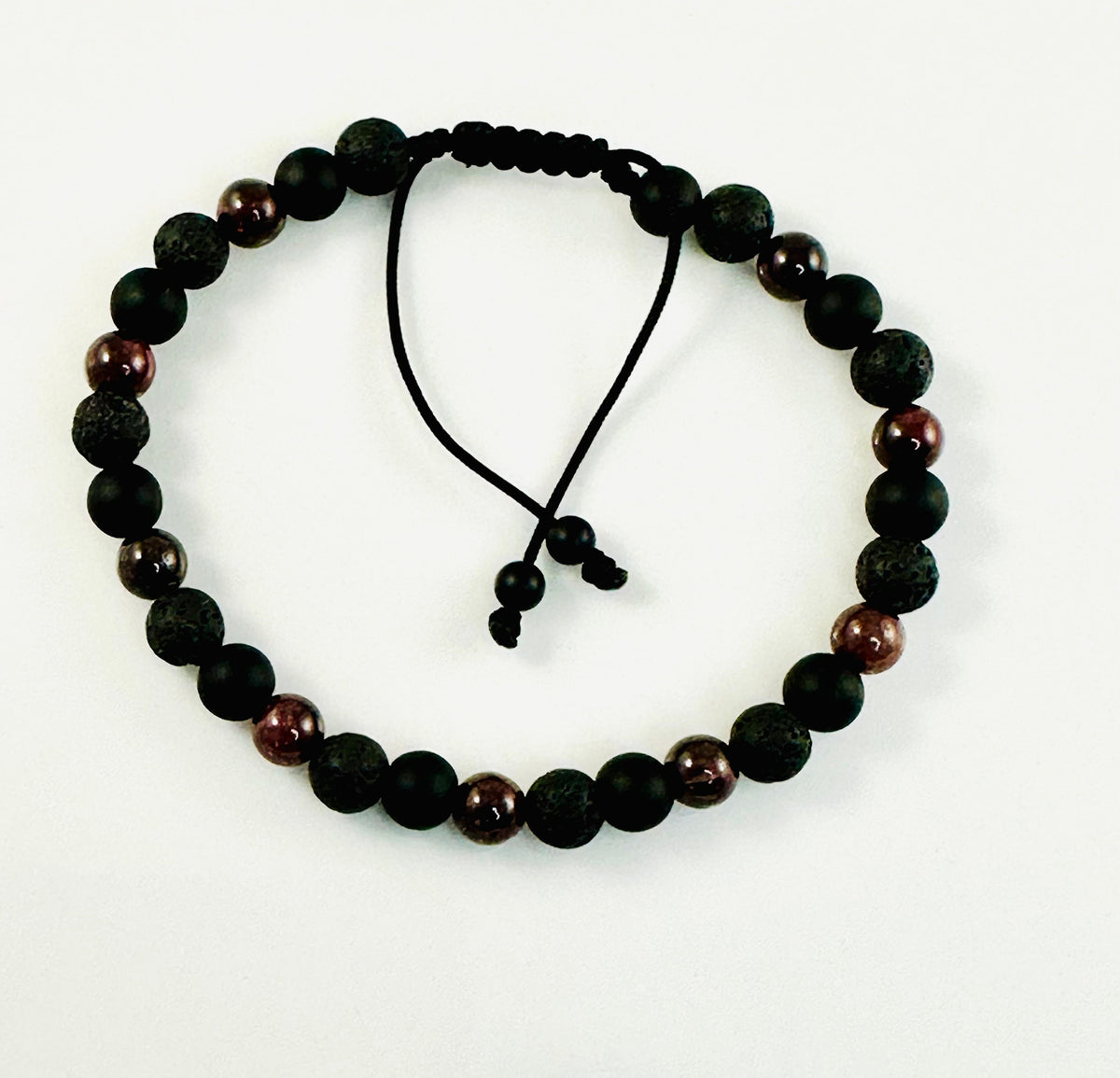 Protection Black Mens Bracelets,January Birthstone Men Bracelet,Black Onyx Lava Stone and Garnet Men Bracelet,Simple Men Beaded Bracelet