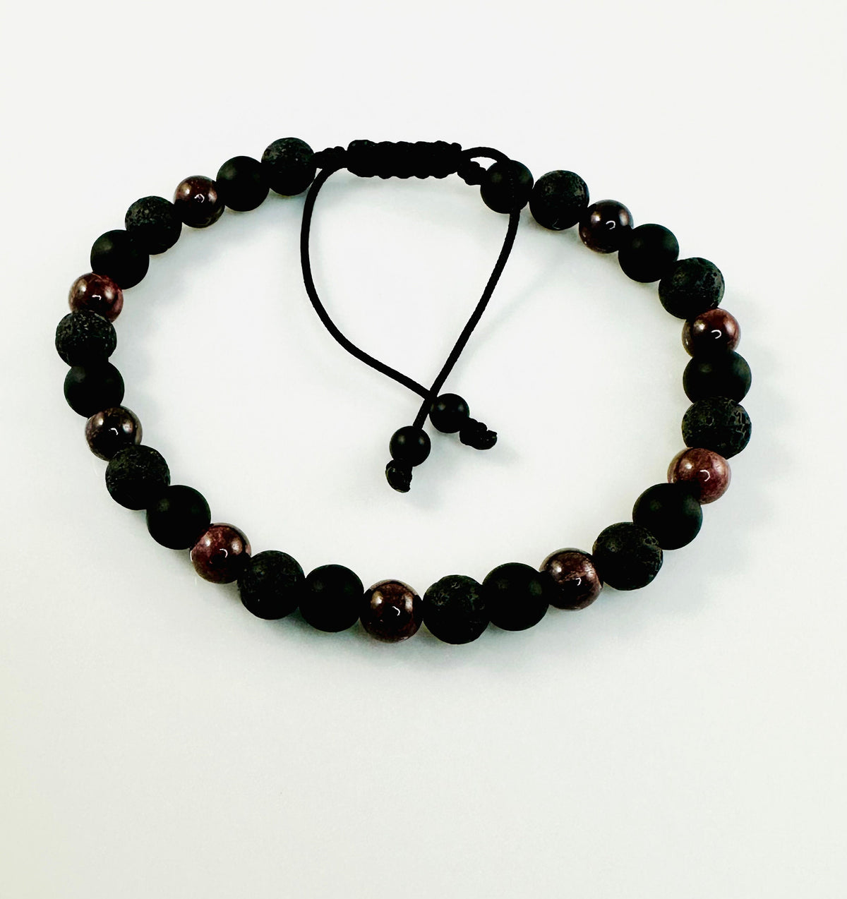Protection Black Mens Bracelets,January Birthstone Men Bracelet,Black Onyx Lava Stone and Garnet Men Bracelet,Simple Men Beaded Bracelet