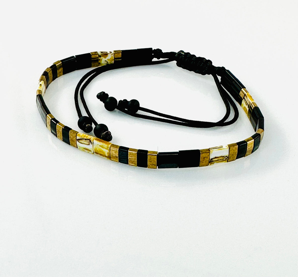 Flat Tila Miyuki Men’s Bracelet,White Bronze and Black Unisex Bracelet,Minimalist Men Bracelet,Stackable Surfer Men Bracelet,Layered Armband