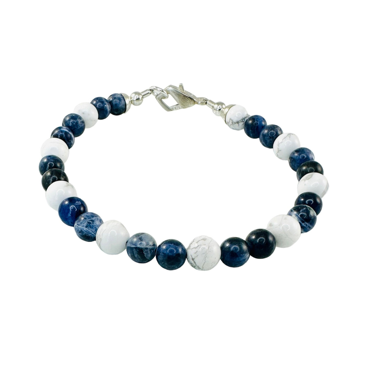 Blue and White Beaded Men Bracelet: Protection Simple Minimalist Men Bracelet,Sodalite White Howlite Men Bracelet,Multicolor Unisex Bracelet