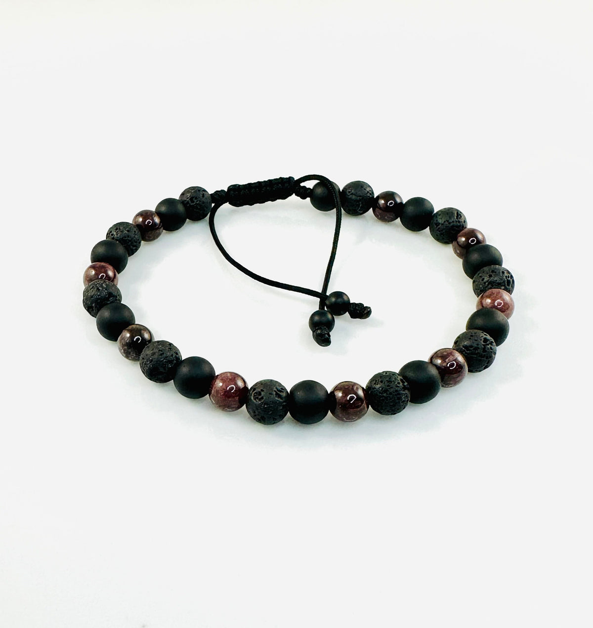 Protection Black Mens Bracelets,January Birthstone Men Bracelet,Black Onyx Lava Stone and Garnet Men Bracelet,Simple Men Beaded Bracelet