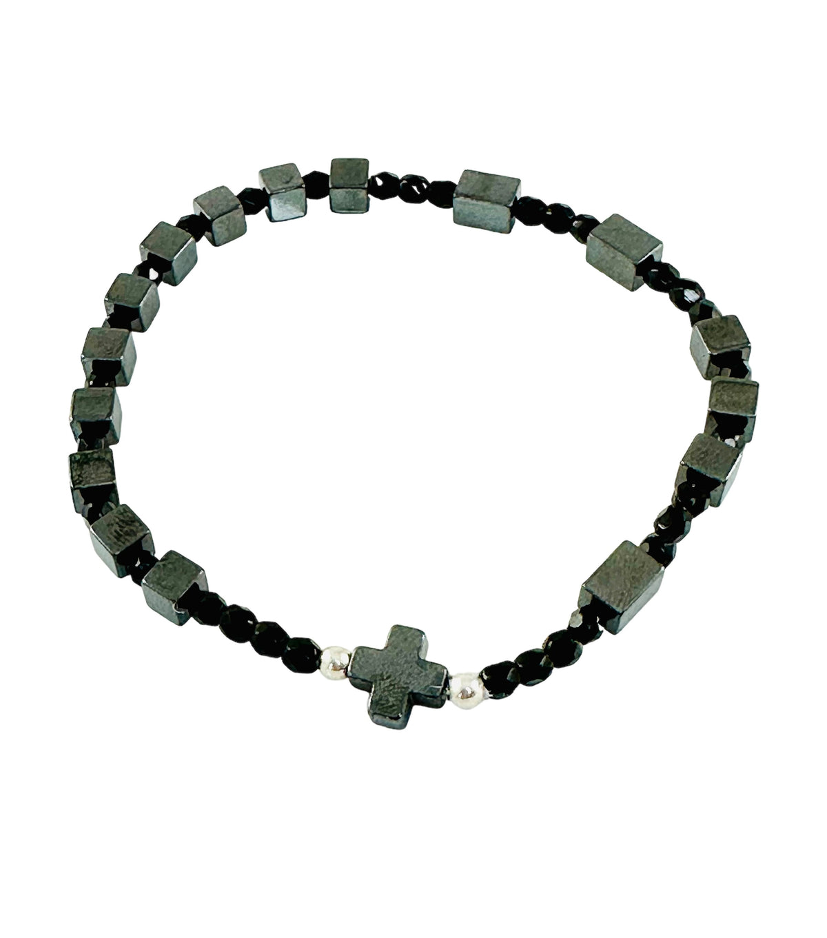 Black Gray Minimalist Men's Cross Bracelet,Baptism First Communion Confirmation Boy Men Godfather Dad Son Bracelet,Faith RCIA Men Bracelet