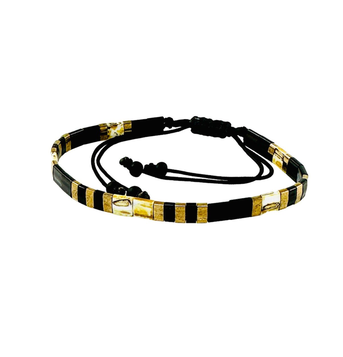 Flat Tila Miyuki Men’s Bracelet,White Bronze and Black Unisex Bracelet,Minimalist Men Bracelet,Stackable Surfer Men Bracelet,Layered Armband