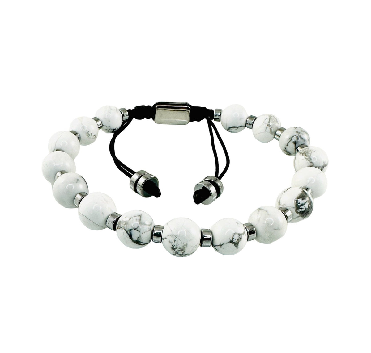 White Howlite Adjustable Beaded Bracelet,Protection Simple Men Bracelet,Minimalist Bracelet,White Silver Bracelet,White Men Unisex Bracelet