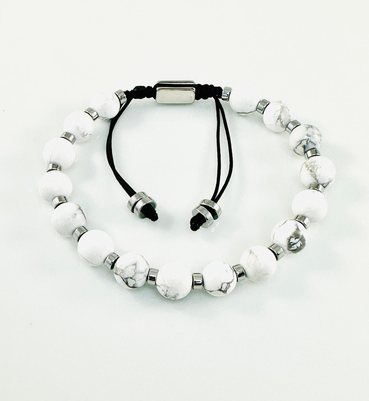 White Howlite Adjustable Beaded Bracelet,Protection Simple Men Bracelet,Minimalist Bracelet,White Silver Bracelet,White Men Unisex Bracelet