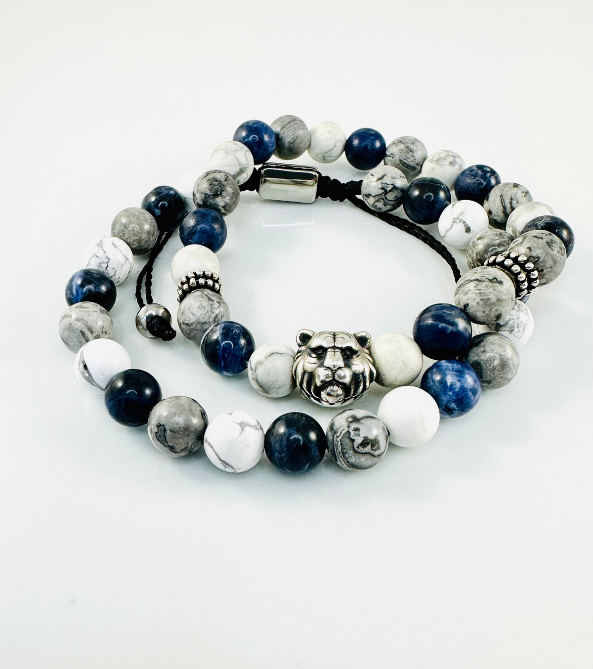Men White Gray Silver Gemstone Adjustable Men Bracelet,White Howlite Sodalite Map Jasper Bracelet,Minimalist Men Bracelet,