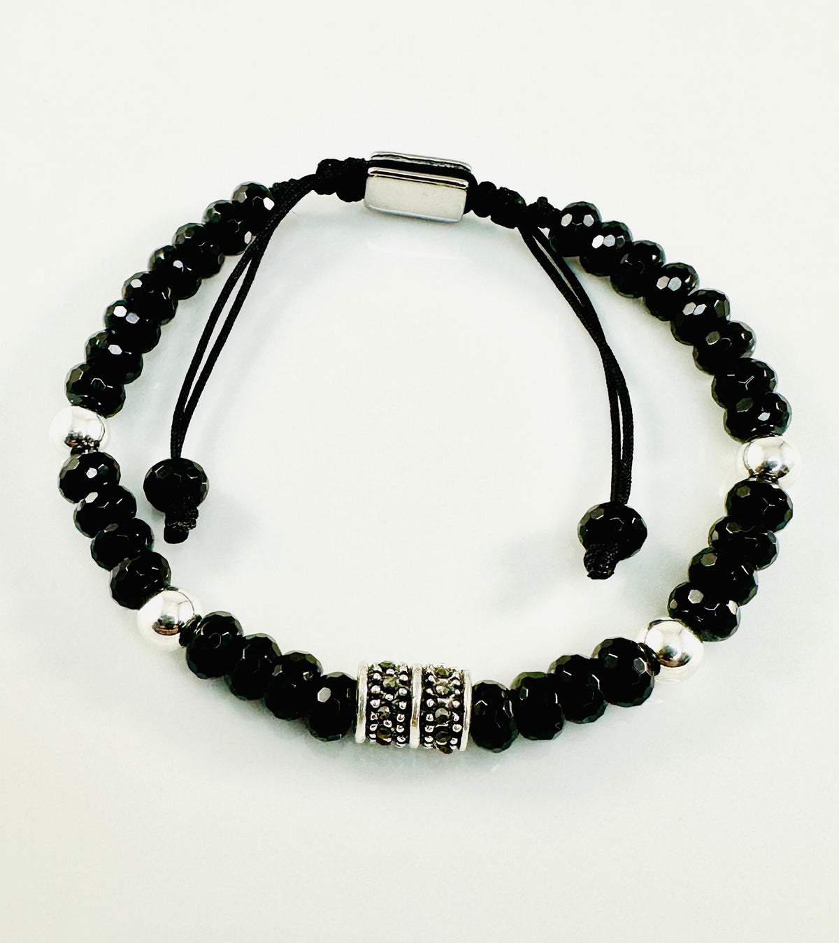 Black and Silver Men Beaded Bracelet,Black Onyx Men Bracelet,Minimalist Men Bracelet,Black Healing Jewelry for Men-Fathers Day Gifts for Men