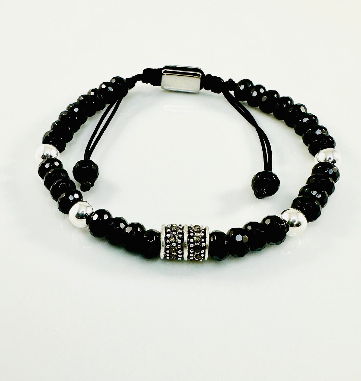 Black and Silver Men Beaded Bracelet,Black Onyx Men Bracelet,Minimalist Men Bracelet,Black Healing Jewelry for Men-Fathers Day Gifts for Men
