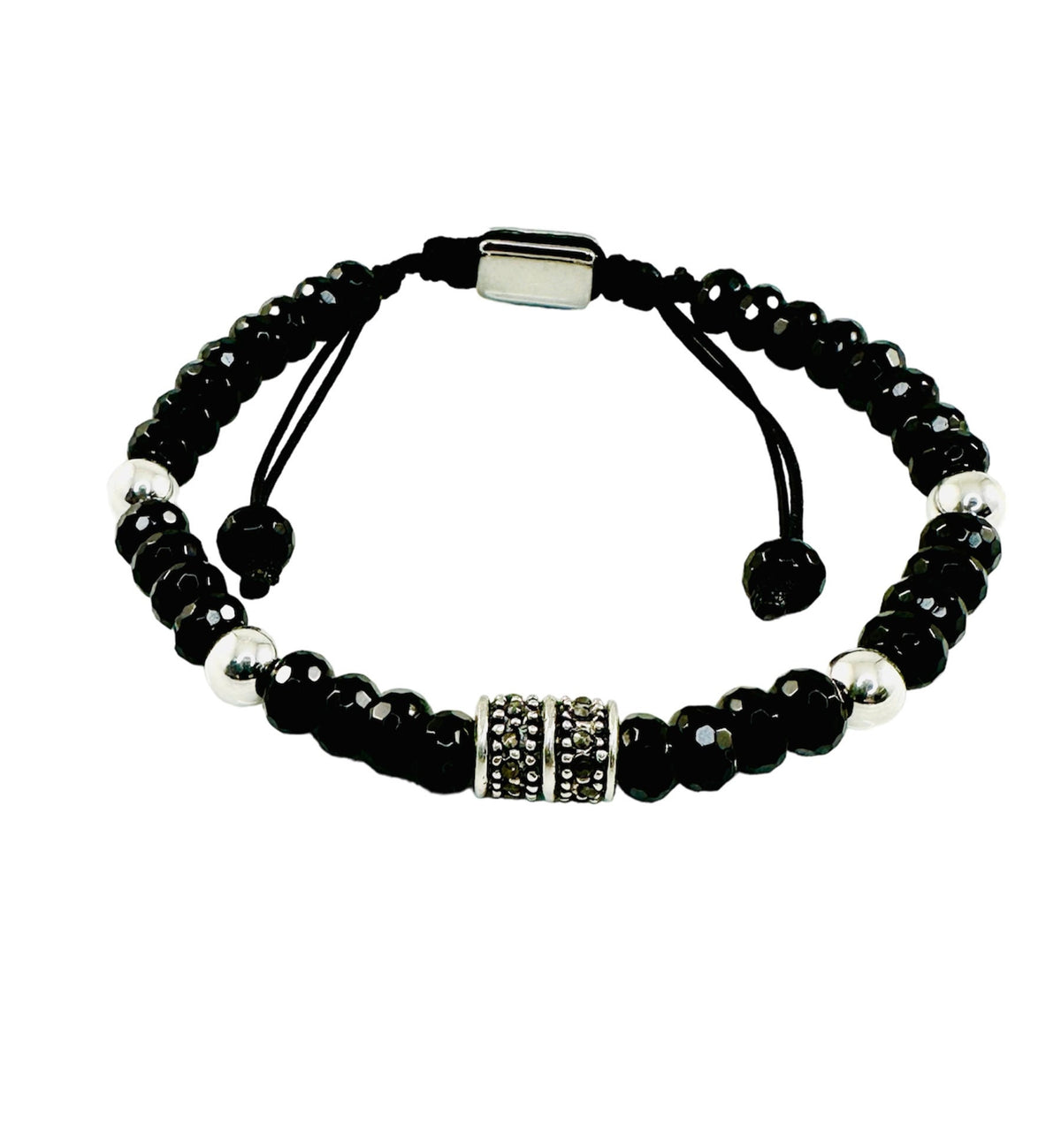 Black and Silver Men Beaded Bracelet,Black Onyx Men Bracelet,Minimalist Men Bracelet,Black Healing Jewelry for Men-Fathers Day Gifts for Men