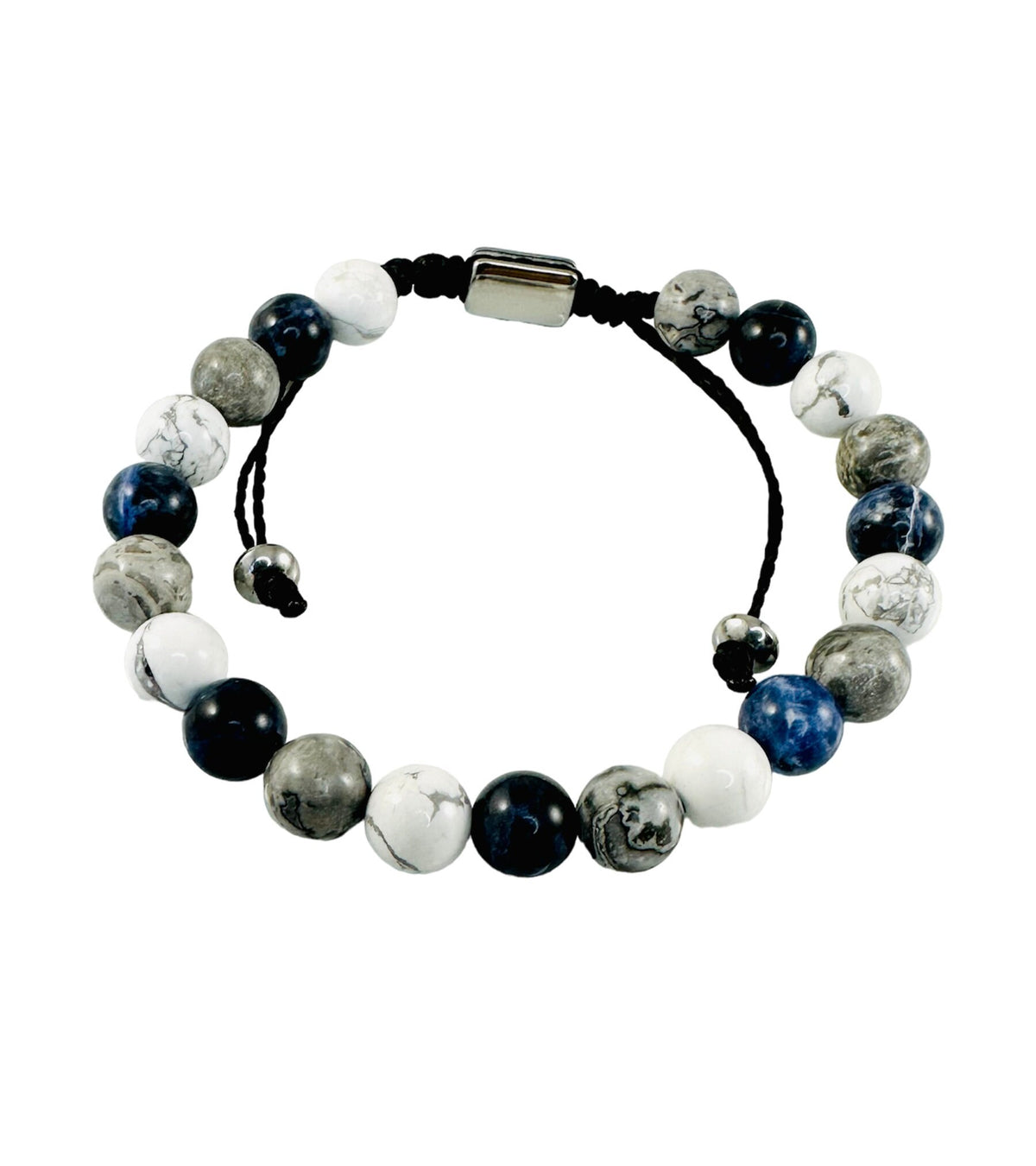 Men White Gray Silver Gemstone Adjustable Men Bracelet,White Howlite Sodalite Map Jasper Bracelet,Minimalist Men Bracelet,