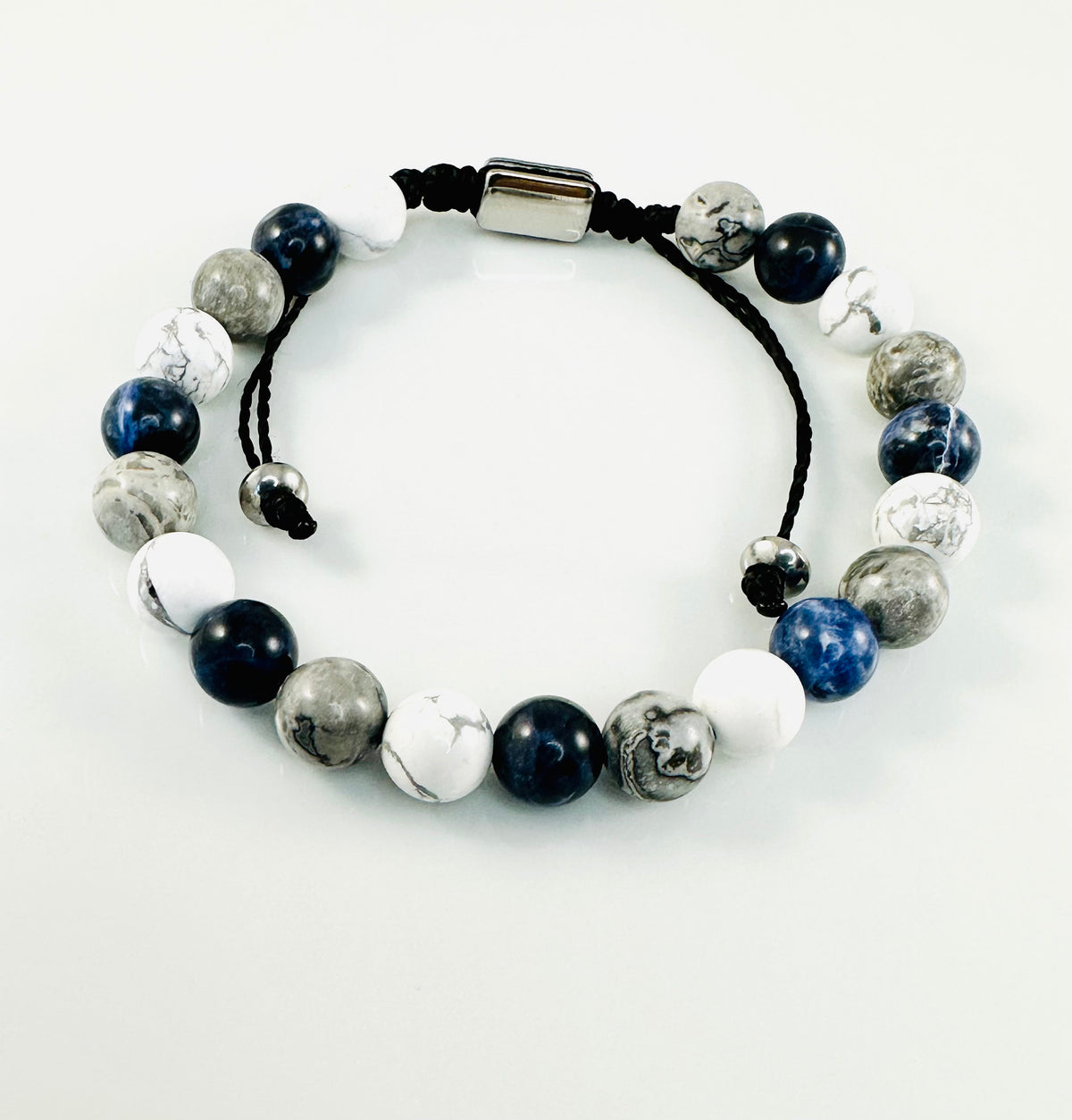 Men White Gray Silver Gemstone Adjustable Men Bracelet,White Howlite Sodalite Map Jasper Bracelet,Minimalist Men Bracelet,