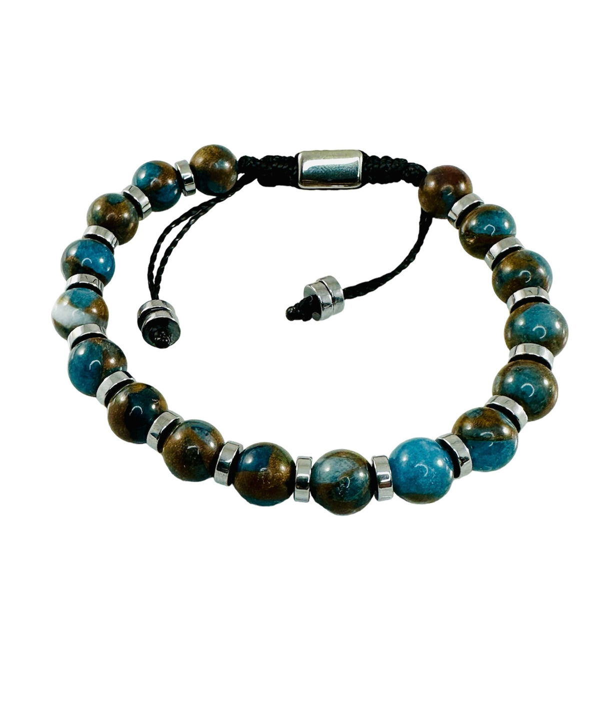 Copper Turquoise Jasper Adjustable Beaded Bracelet,Protection Simple Men Bracelet,Minimalist Blue Silver Bracelet,Copper Men Unisex Bracelet