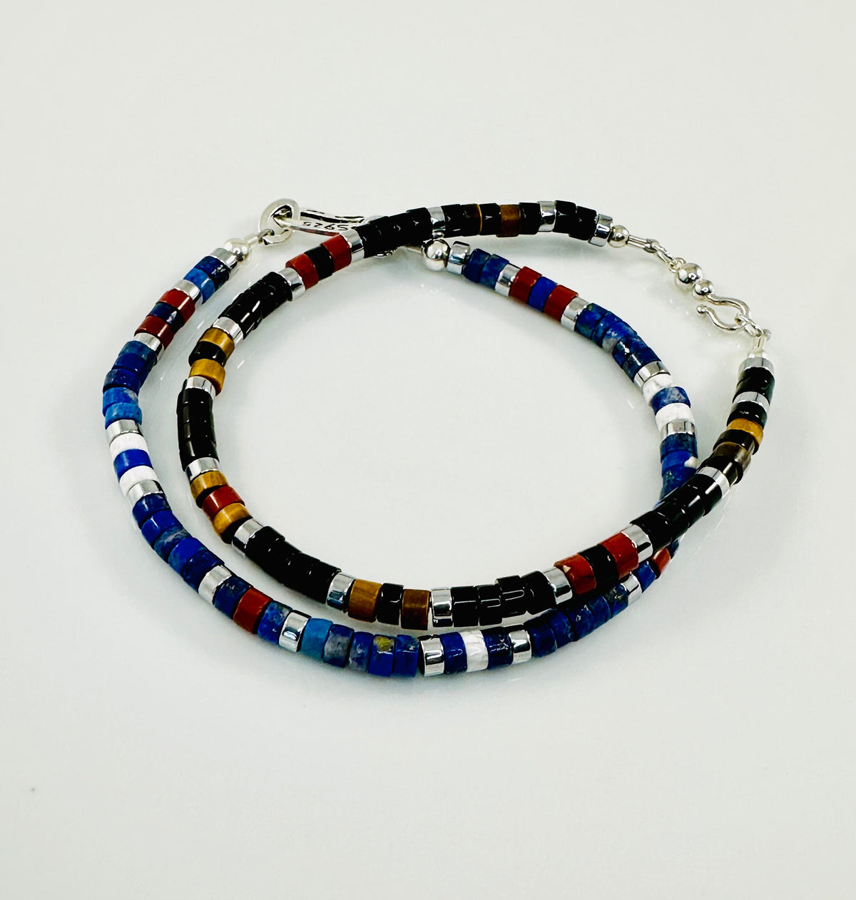 White Blue Red Beaded Bracelet,Protection Nautical Minimalist Men Bracelet,Lapis Red Jasper Howlite Heishi Men Bracelet,Men Unisex Bracelet