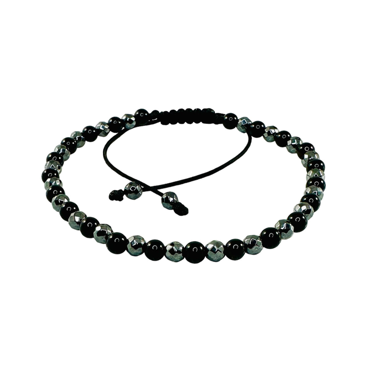 Adjustable 4mm Black Onyx Hematite Men Bracelet,Healing Meditation Bracelet,Men Stone Bracelet,Unique Handmade Jewelry Gifts for Men Him Dad