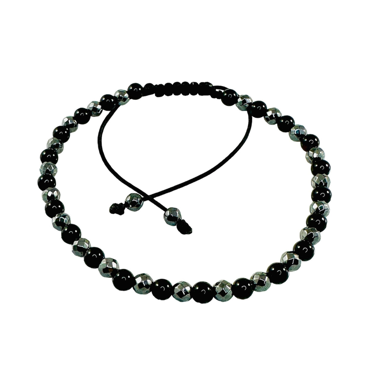Adjustable 4mm Black Onyx Hematite Men Bracelet,Healing Meditation Bracelet,Men Stone Bracelet,Unique Handmade Jewelry Gifts for Men Him Dad