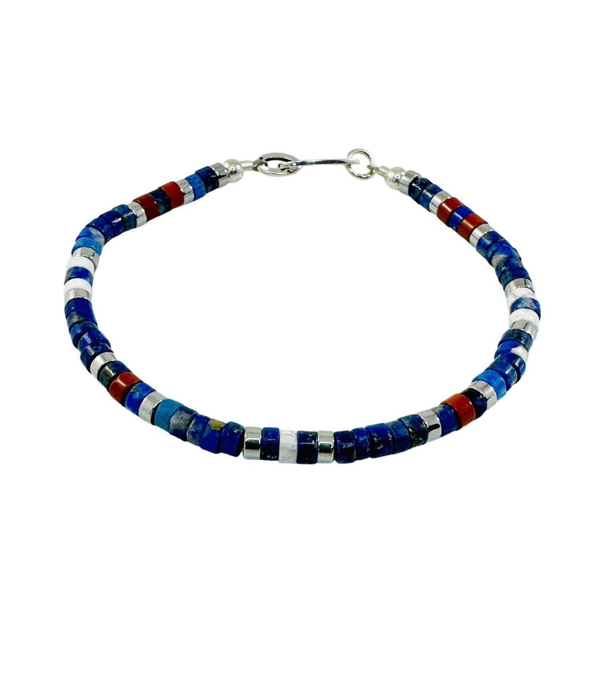 White Blue Red Beaded Bracelet,Protection Nautical Minimalist Men Bracelet,Lapis Red Jasper Howlite Heishi Men Bracelet,Men Unisex Bracelet