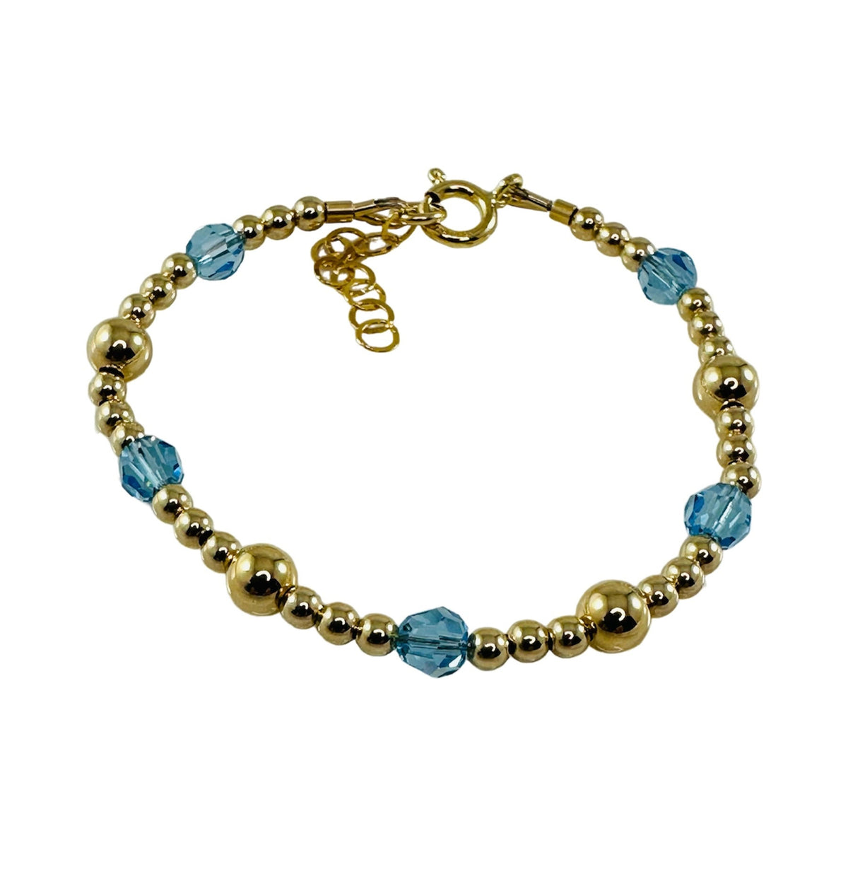 Gold Filled Blue Aquamarine Stackable Kids Girls Bracelet,Gold Birthstone Bracelet For Children,Dainty Gold Stackable Layering Mom Bracelet