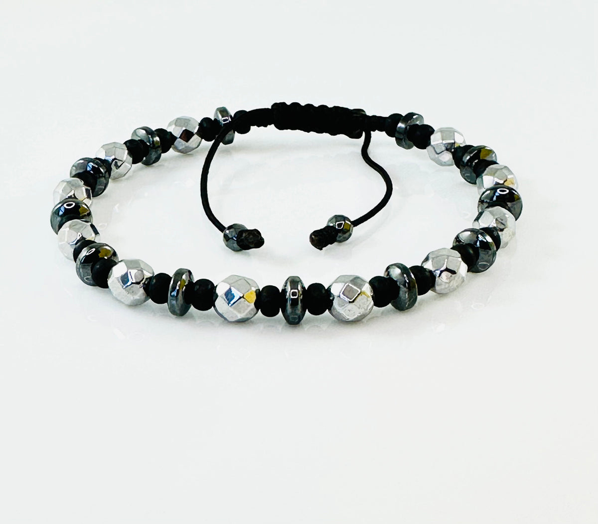 Adjustable Hematite Silver Black Men Bracelet,Healing Meditation Bracelet,Men Stone Bracelet,Handmade Jewelry for Men,Gifts for men him dad